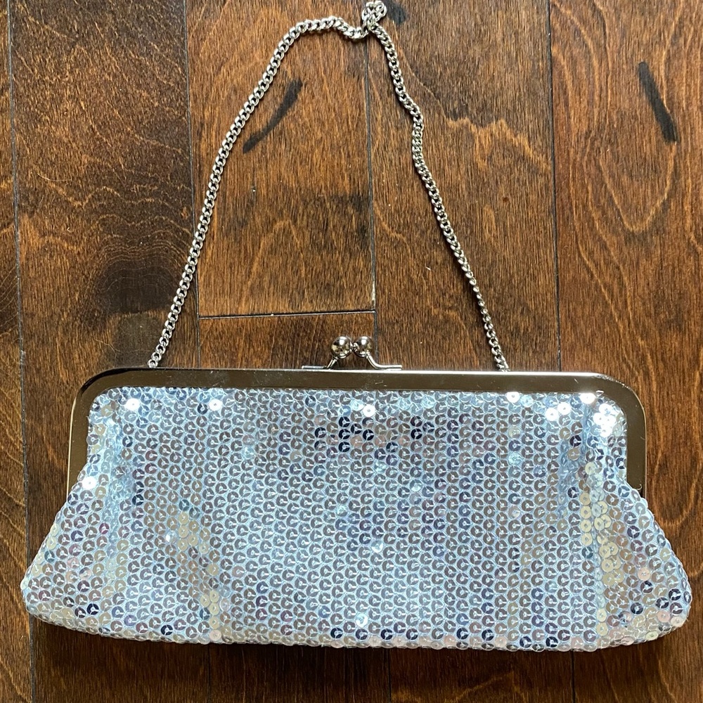 NWT Ann Taylor LOFT Silver Sequin Clutch Purse